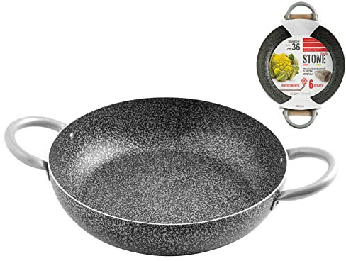 Home Tegame 2 Manici Antiaderente Family Stone Cm36 Pentole Cucina, Pietra, Nero, 36 cm