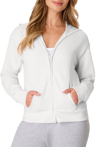 Hanes Women's EcoSmart Full-Zip Hoodie Sweatshirt, White, x Large