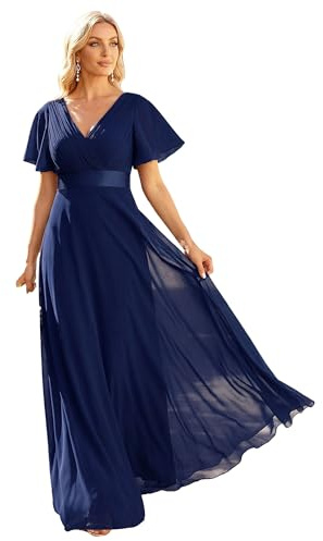 Ever-Pretty Vestito da Ballo Donna Stile Impero Linea ad A Scollo a V Maniche Corte Lungo Blu Navy 44
