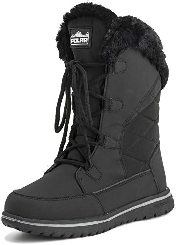 Polar Boot Femmes Matelassé De Plein Air Cuff Neige Canard Imperméable Lacer Fausse Fourrure Bottes - 8 - BLK41 AYC0540