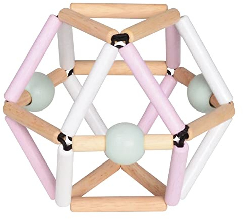 Bass&Bass - NORDIK PINK GRABBER - Hochet, Anneau de dentition & Apprentissage Musculaire - Jouet en Bois Bébé