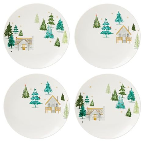 Lenox 890751 Balsam Lane 4-Piece Accent Plate Set, Christmas Drinkware, Holiday Hosting