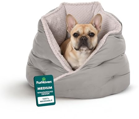 Furhaven 24 Round Pet Bed for Indoor Cats & Medium/Small Dogs, 100% Washable, For Pets Up to 35 lbs - Minky Plush & Velvet Hug Bed - Silver Gray, 24-inch