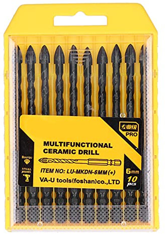 Trapano in Ceramica a Croce da 10 Pezzi Set di Punte in Ceramica a Croce da 6 Mm per Piastrelle in Vetro Plastica e Legno