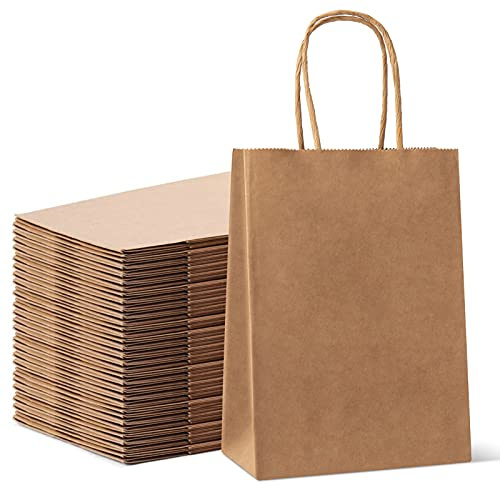 HAUSPROFI 25pcs Kraft Paper Bags for Gifts, Food & Sweets, Strong Carrier Bags with Twisted Handles for Kid Parties, Weddings, 27x21x11cm, Thicken 130gsm