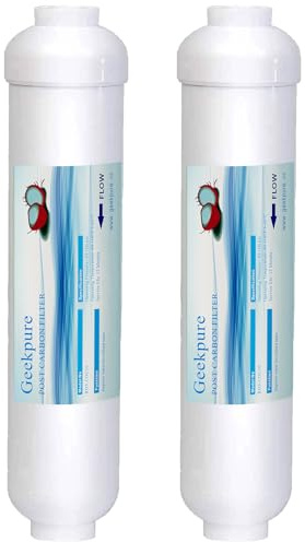 Geekpure 25,4 cm Inline-Post-Aktivkohle-Wasserfilter-Ersatzkartusche für Umkehrosmoseanlage, 0,64 cm NPT-Gewinde, 2 Stück