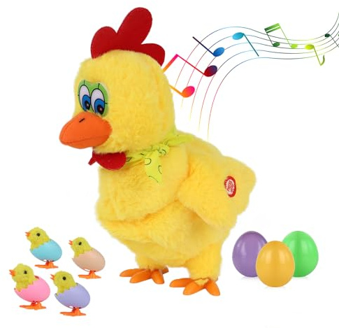 hbbhml Plush Electric Stuffed Laying Egg Chicken Toy Doll with Sound Music Easter for Boys Girls