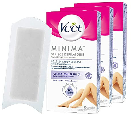 Veet Minima Strisce Depilatorie Corpo e Gambe, 80 Strisce, Formula Ipoallergenica Con 50% in meno di ingredienti chimici, Maxi formato, 5 confezioni