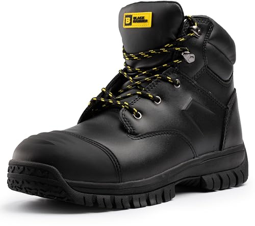 BLACK HAMMER Stivali da Lavoro di Sicurezza Uomo Scarpe in Pelle Liscia con Puntale in Acciaio, Resistente all'acqua Ideale per il Magazzino e Utilità Progettato per Stile e Comfort Thunder (42 EU)
