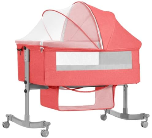 4-in-1-Babybett, Babywiege mit Rollen, Stubenwagen mit Moskitonetz, 4-stufig höhenverstellbares Kinderbett, zusammenklappbares und abnehmbares Kinderreisebett, Beistellbett, Geschenk für Babys B