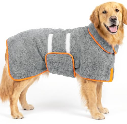 Bienbee Dog Bathrobe, Quick Drying Super Absorbent Dog Robes for After Bath, Warm Keeping Dogs Towel, Dogs Bath Supplies, Gray XL