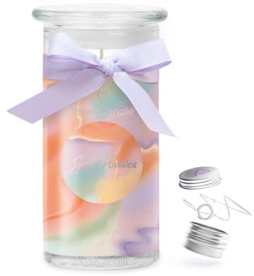 JuwelKerze Soft Waves Armband Silber - Schmuckkerze 80 Std - große Duftkerze im Glas mit frischem Duft - Kerze mit Schmuck - Geschenke für Frauen