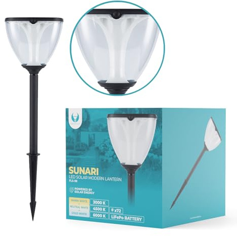 Solcell LED SUNARI FLS-98 pelare MODERN trädgård, sollampa för utomhusbruk, LED-ljus sol vägbelysning dekoration trädgård lampa med skymningssensor med markspets 2 200 mAh med PIR