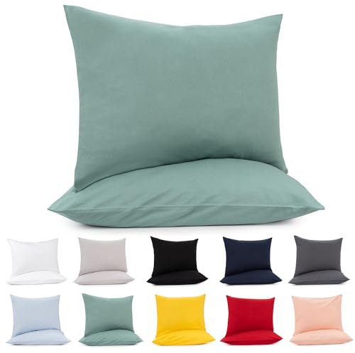 Lotusein Kissenbezug 40x60 cm (2er Set) - Grün - 100% Jersey Baumwolle 175 g/qm Kissenbezüge - Kissenhülle für Kissen mit Reißverschluss - Oeko-Tex Zertifiziert