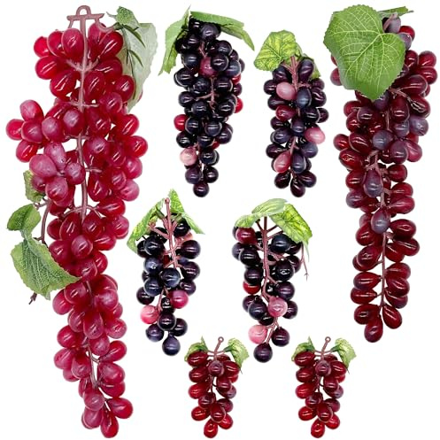 Woohome 8 Uva Artificiale Realistico, Viola Grappoli di Uva Artificiale Simulazione, Nera Artificiale per Decorazione del Vino, Puntelli di Frutta