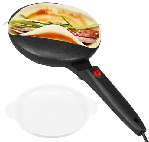 Electric Handheld Pancake Maker 20cm Griddle Crepe Maker Non-Stick Instant Crepe Maker 600W Portable Crepe Maker with Long Handle Batter Bowl Auto Thermostat Control for Home Restaurant
