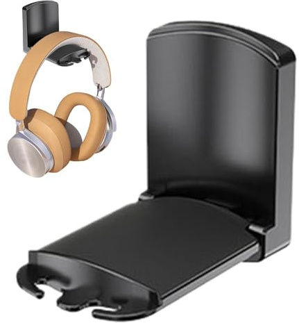 Headset Wall Mount - Foldable Back Adhesive Sturdy Headphone Hanger | Headphone Rack Wall Mount, Multifunctional Creative Headphone Mount with Anti Slip Pad for Bedroom Game Room Study Room