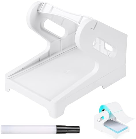 Furuising 1 soporte de etiquetas para rollo de etiquetas térmicas y etiquetas plegables, soporte de etiquetas 2 en 1, dispensador de etiquetas universal para impresora de etiquetas de escritorio con