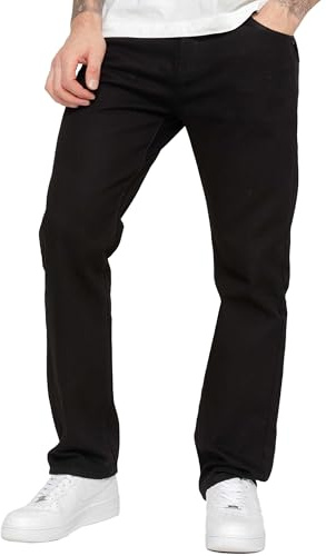 BRAND KRUZE Mens Straight Leg Jeans Casual Cotton Regular Fit Denim Pants for All Waist Sizes KZ109 Black 44W / 31L