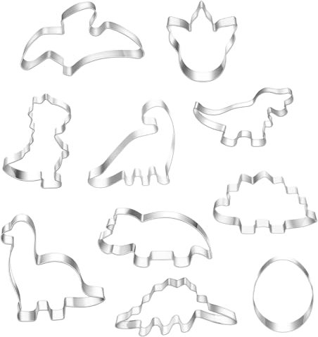 TYXHXTF Dinosaur Cookie Cutters Set, 10 Shapes DIY Dinosaur Biscuit Cutters, Dinosaur Sandwich Cutter Baking Mould for Kids Dinosaur Party