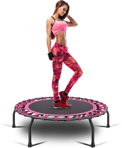 YYOUNICEST Fitness-Trampolin Ø ca 112cm,Indoor Minitrampolin für Erwachsene,Jumping Fitness Trampolin Verstellbarer Griff(3-Fach höhenverstellbar) Bungee-Seil-Design-System,Nutzergewicht bis 150kg
