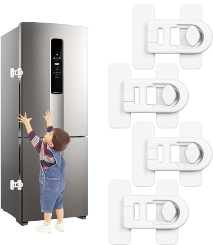 ChAusa 4 Pezzi Lucchetto Frigorifero Bambini Blocca Finestre Per Bambini Blocca Cassetti Per Bambini per Frigorifero,Armadio,Porta,Finestra,Blocco di Sicurezza per Bambini con Adesivo Forte(Bianco)
