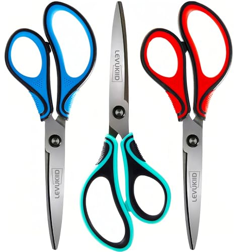 Scissors All Purpose 3 Pack, Office scissors,Sharp Pointed Tip & Comfort Grip, Multipurpose Scissors for Adult, Office, Craft, Sewing, Kitchen, School Use,8 INCH