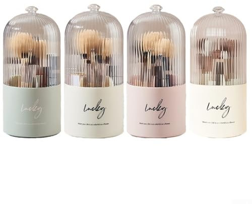 Seau de rangement pour pinceaux cosmétiques en plastique avec protection contre la poussière et fonction rotative (vert)