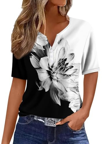 Blouse Femme Chic et Élégant Top à Boutons et Manches Courtes | Tee Shirt Femme à Col en V Blouse Femme Chic et Élégant