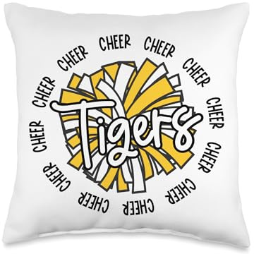 Yellow Tigers Cheer Pom Megaphone Cheerleading Squad Team Throw Pillow