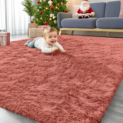 Homaxy Matta löpare fluffig tvättbar vardagsrum 80 x 150 cm terrakotta | Halkfri, mjuk och tjock matta för barnrum, barnrum
