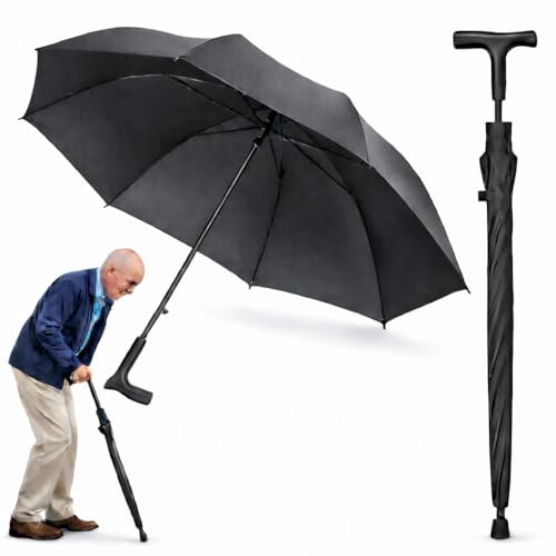 Sixhawks 2-In-1 Walking Stick Umbrella Windproof Strong Umbrella Lightweight Hiking & Climbing Support Ideal For Golf, Sport and Everyday Use