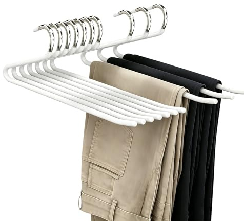 Trouser Hangers, 10 PACK Open Ended Metal Jeans Hangers for Wardrobe | Non-Slip,Space Saving Easy Slide Slack Hangers for Jeans Trousers Wardrobe Storage