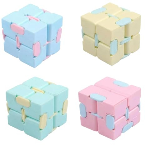 4 PcsInfinity Cube, Fidget Cubes, Creative Fidget Stress Relief Toy for Office Work and Classroom Focus, Pink Blue Yellow Green Sensory Cubes