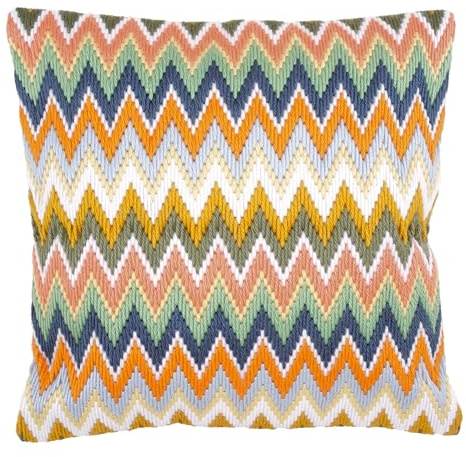 VERVACO Kit Gobelin Cuscino Set Ricamo Principianti Zigzag Mezzo Punto Lungo Kit Hobby Creativi Adulti ca. 40 x 40 cm Ricamo Punto Croce Prestampato Cuscini Decorativi Divano