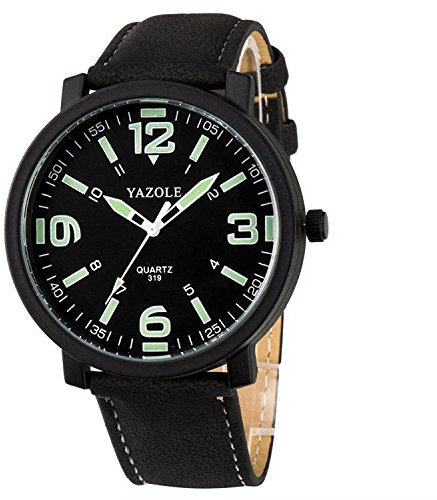 Men 30M Waterproof Night Light hands Simple Style Leather Strap Quartz Wrist Watch-Black