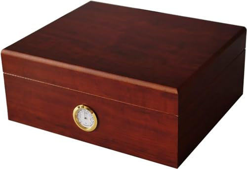 GERMANUS Cigar Humidor Classic II for approx. 50 Cigars, Brown, with Hygrometer and Humidifier and GERMANUS Manual