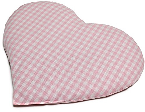 Cuscinetto a forma di cuore con semi di colza - 30 x 25 cm - Cotone biologico, rosa-bianco - Cuscino riscaldabile