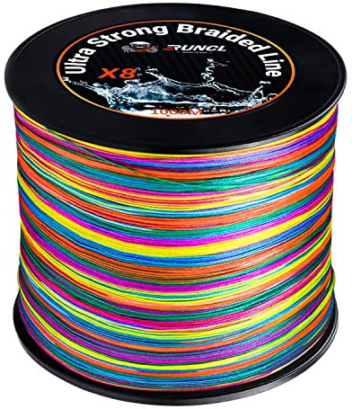 RUNCL Línea de pesca trenzada, 8 hebras resistentes a la abrasión, súper duradera, fundición suave, cero elasticidad, diámetro más pequeño, alta visibilidad, 328-1093 yardas, 12-100 libras (85 libras,