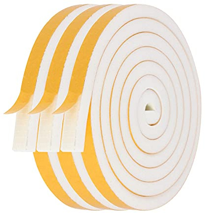 Futuwi Weather Stripping Door Seal-3 Rolls, 1/4 Inch Wide X 1/4 Inch Thick Total 20 Feet Long, Foam Seal Tape for Window Insulation(6.5ft x 3 Rolls)