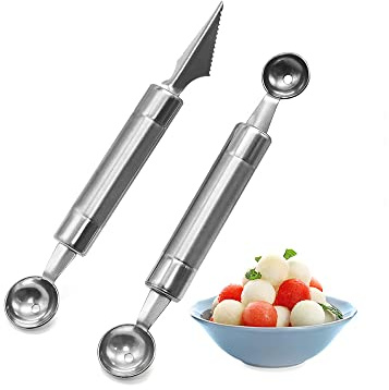 UOIXPUHUO 2pc Melon Baller Scoop, Stainless Steel Fruit Cutter Shapes, Multifunctional Melon Scoop Carving Tool for DIY Fruit Salads