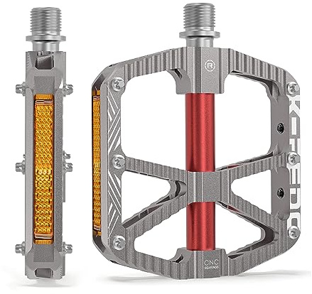 K PEDC Mountain Bike Pedals MTB Pedals,Bicycle Pedals with Reflectors,3 Sealed Bearings Aluminum Alloy Bike Pedals Wide Platform Pedals 9/16 BMX Road Bike Pedal (Titanium)