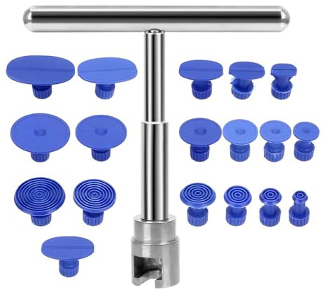 JNNJ 19Pcs Kit per La Rimozione delle Ammaccature Senza Verniciatura, Estrattore per Riparazioni di Ammaccature Auto, Martello a T-Forma e Guarnizione Ventosa, Tiro di Ammaccature Minori per Veicoli
