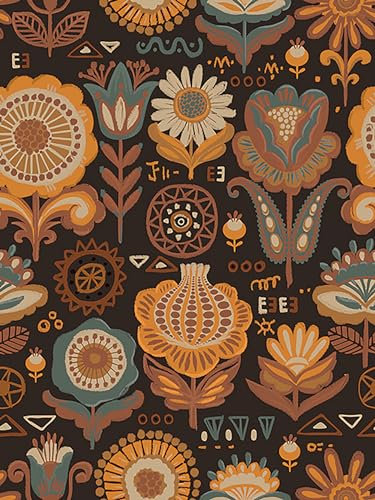Auspicium Boho Peel and Stick Wallpaper Self Adhesive Removable Vintage Colourful Floral Wallpaper Vinyl Flower Contact Paper for Decorative Bedroom Bathroom Home Wall (17.3x118) Brown