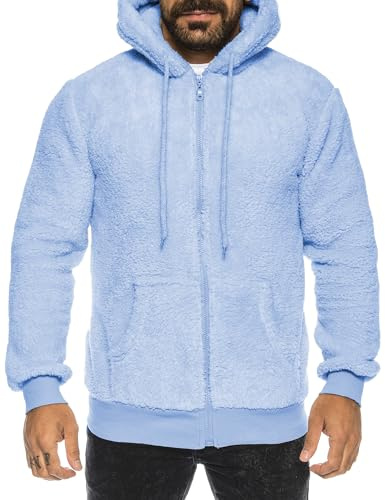 Crazy Age Veste en polaire teddy pour homme et femme avec capuche - Veste polaire en peluche avec poches kangourou - Fermeture éclair, sky, 6XL