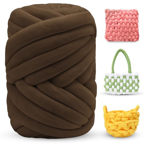 LEREATI Thick Chunky Yarn for Arm Knitting Jumbo Tube Soft Chunky Knit Blanket Velvet Yarn for Crocheting Handbags Hand Knitting Pet Bed Rugs Pillows Crafts (500g, Caramel)