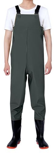 Wasserdichte Wathose mit Stiefel: Lätzchen und Hosenträgerhose für Herren, zum Angeln, Latzhose, Overall, Anglerhose mit Riemen, Wathosen, Grün, Größe 6