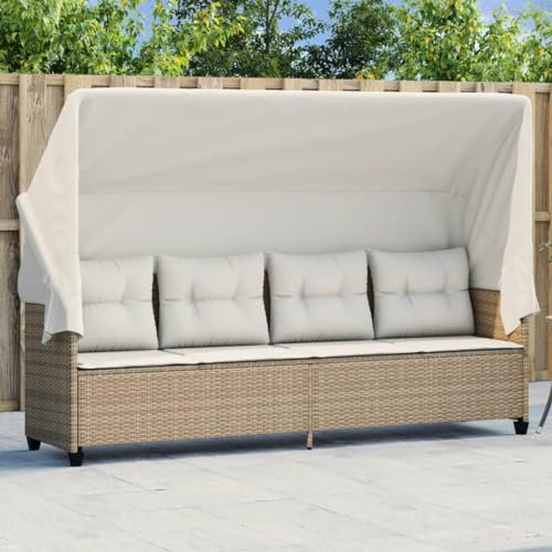 IKAYAA Gartensofa mit Sonnendach 3 Sitzer Rattan Sofa Garten Lounge Sofa Outdoor Gartenbank mit Dach Sitzbank Balkon Lounge Klein Balkonmöbel Rattansofa Couch Bank Balkon Möbel