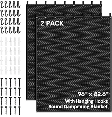 Suvony 2 PCS Large Sound Dampening Blanket,96 x 80 Sound Absorbing Studio,Noise Cancelling Studio Acoustic Blanket/Light Blocker/Moving Curtain