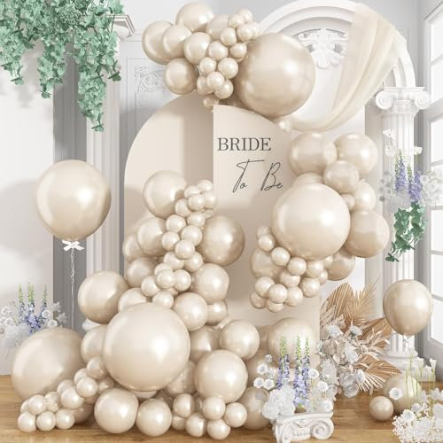 Pearl White Sand Balloons Different Sizes, Pearl Beige Balloons Garland Arch in 18 12 10 5 Inch Ivory Cream Boho Neutral Balloon for Wedding Bridal Shower Graduation Birthday Engagement Anniversary